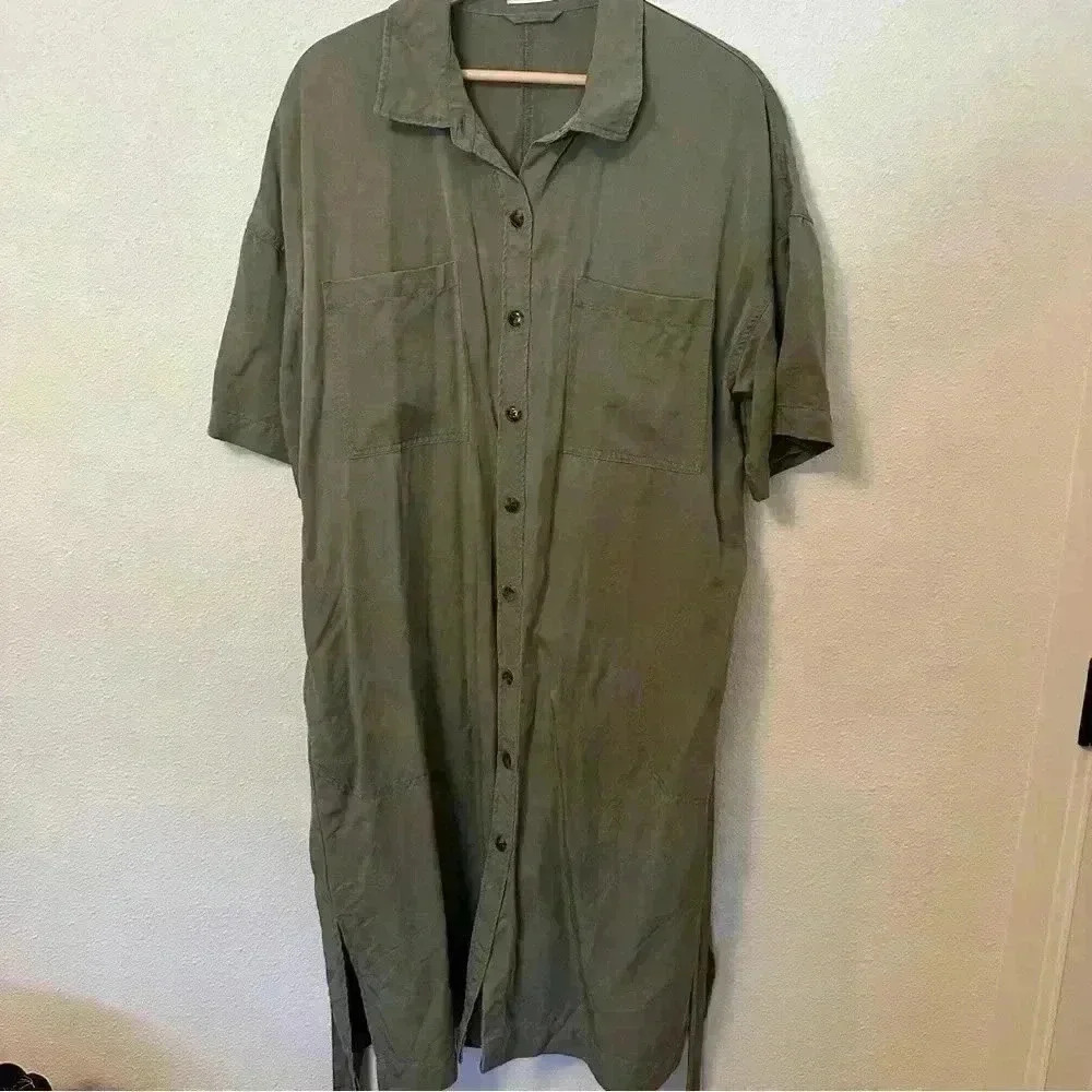 Marine Layer - Midi Green Short Sleeve Button Down Dress - Picture 3 of 8